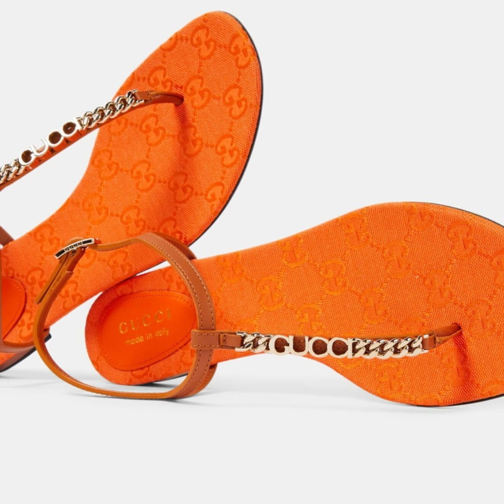 Gucci Vibrant Orange Sandals with Gold Accent